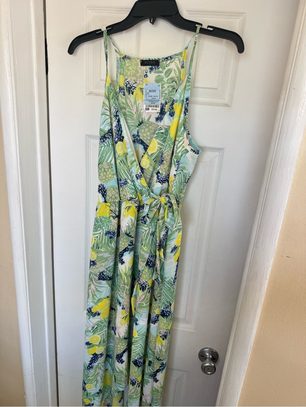 Women’s Mint Green Lemon-Print Wrap Maxi Dress